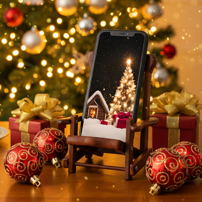 Kingdder 2 Pcs Christmas Wood Cell Phone Stand Gifts Folding Chair Wooden Phone Holder Adjustable Office Cellphone Stand Portable Cute Desktop Chair Shape Mobile Smartphone Holder for Desk Home Travel