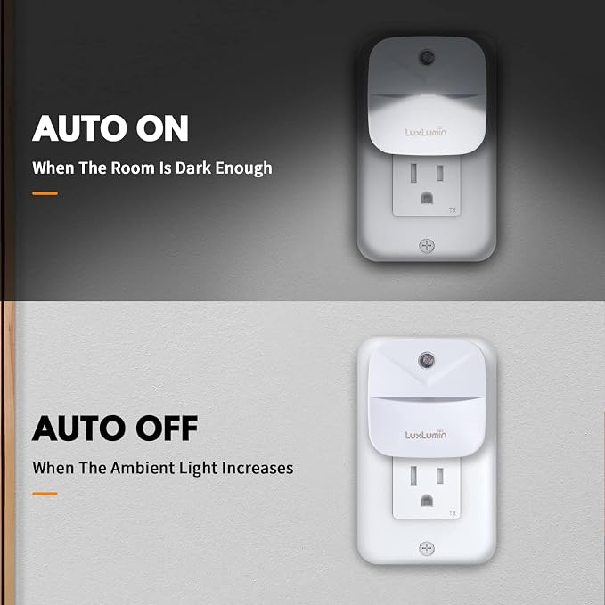 LuxLumin LED Night Lights Plug into Wall with Dusk-to-Dawn Sensor, Automatically Turn on and Off,Night Light for Kids,Bedroom,Bathroom,Stairs, White, 6 Packs