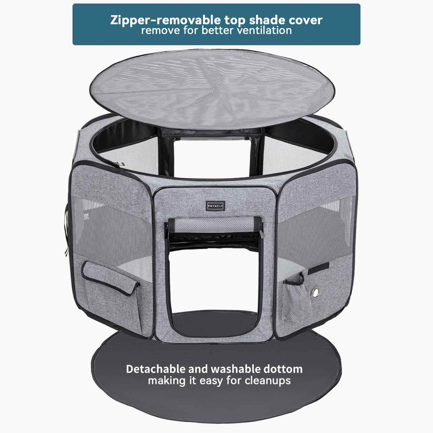 Petsfit Portable Dog Playpen for for Large Dogs/Cat/Rabbit/Chick, with Water Bottle Holder and Carrying Case, for Travel/Indoor/Outdoor Use, Large (45.5"x45.5"x28.5")