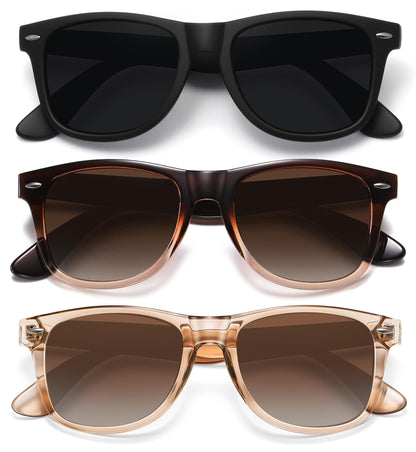 MEETSUN Polarized Sunglasses for Women Men Classic Retro Sun Glasses for Driving UV400 (3 Pack) Black Brown Gradient