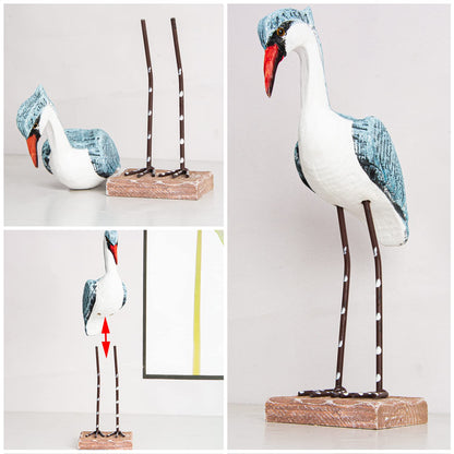 EVINIS 2pcs Wooden Seagull Figurine, Sea Bird Statue Ornaments Mediterranean Style for Coastal Beach Garden Room Office Decoration (Large)