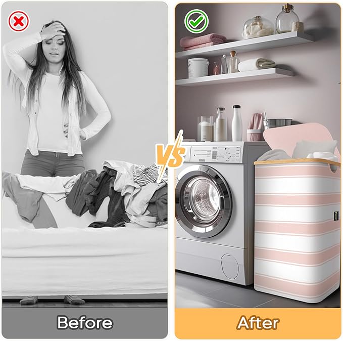 BALEINE Laundry Hamper with Lid, Tall Laundry Baskets with Bamboo Pull Handles