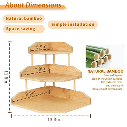 HYNAWIN Bamboo Corner Desk Organizer Shelf, 3-Tier Triangle Storage Rack for Office & Home, Space-Saving Desktop Shelf for Books, Stationery, Makeup, Small Items