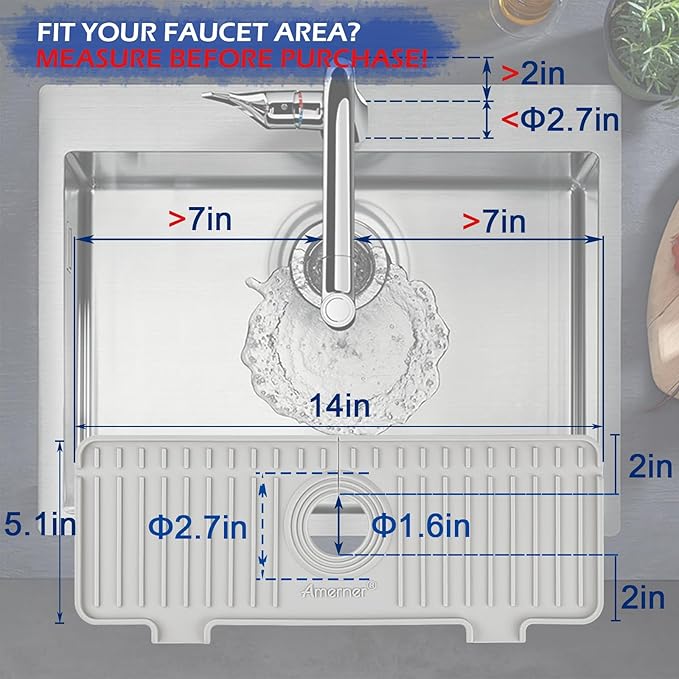 Kitchen Sink Splash Guard, Silicone Faucet Guard & Draining Mat, Bathroom and