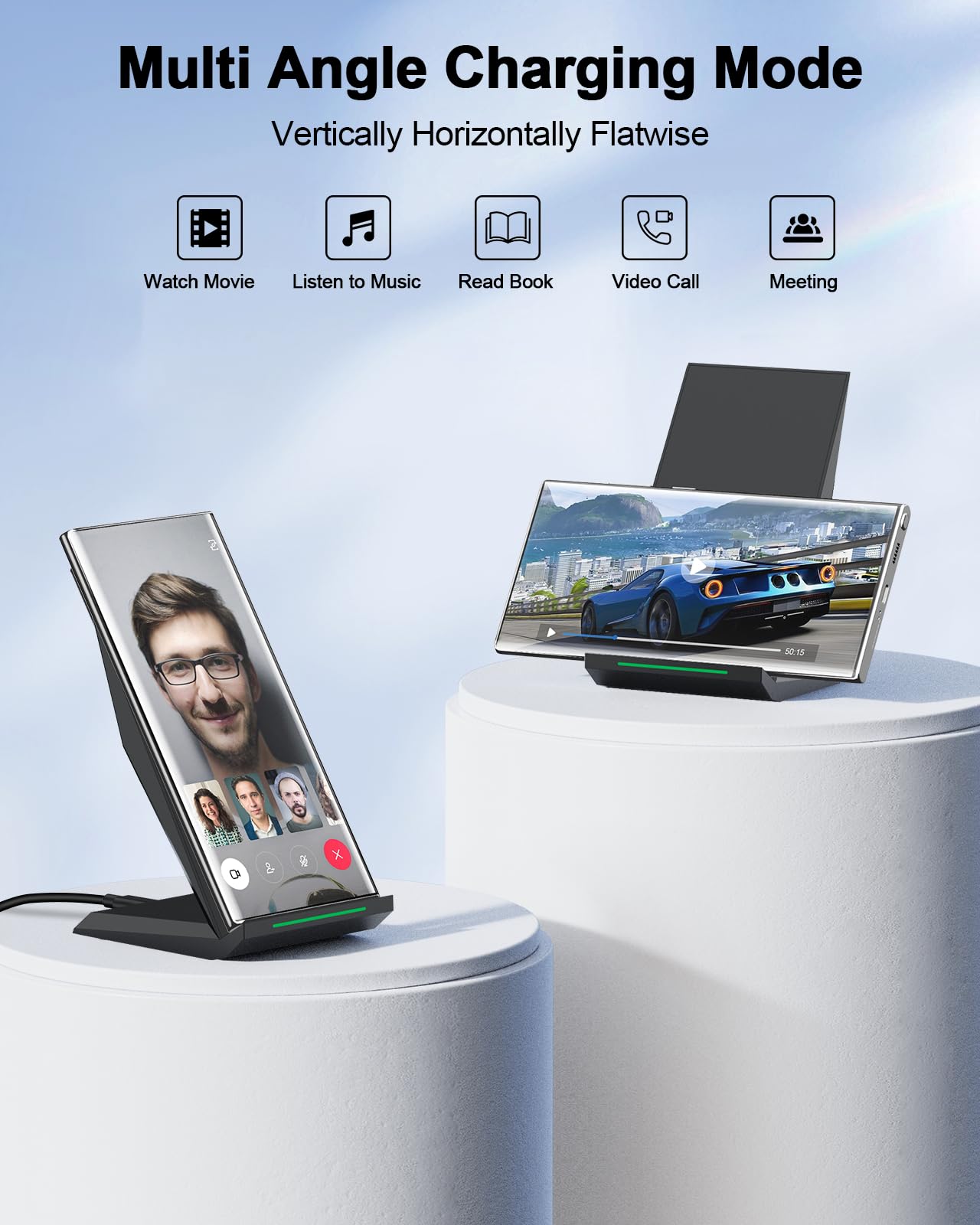 Fast Wireless Charger, [2 Pack] NANAMI Qi Certified Wireless Charging Stand Compatible iPhone 17/17 Air/17 Pro/17 Pro Max/16/15/14/13/12, Phone Charger for Galaxy S25/S24/S23/S22 and Qi-Enabled Phone