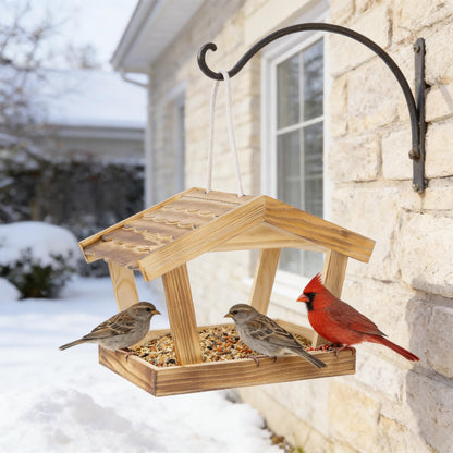 Dmnnlp Bird Feeders for Outside Hanging, Wooden Wild Bird Feeder House, Platform Bird House Feeder for Garden Yard Outdoor Hanging 10x6.3x7.8 Inch