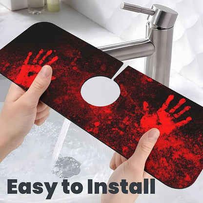 Halloween Scary Horror Red Blood Spatter Bloody Handprint Kitchen Sink Splash
