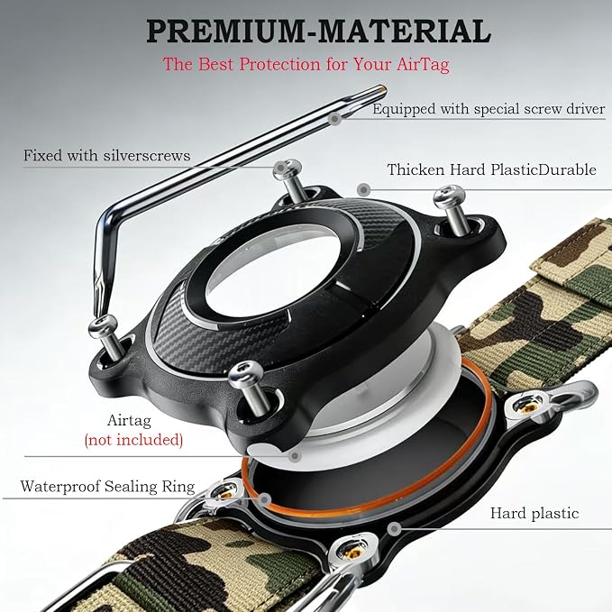 Upgraded AirTag Dog Collar,Waterproof Tactical Dog Collar with AirTag Holder, Control Handle and Metal Buckle,Heavy Duty Dog Collars for Large Dogs(AirtagCamo，XL