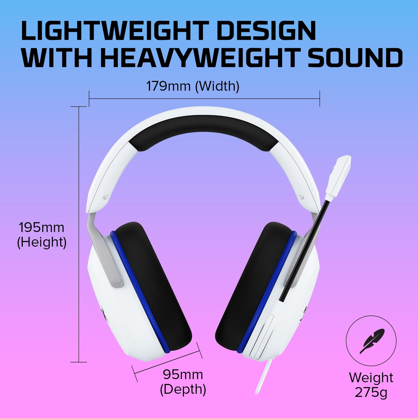 HyperX Cloud Stinger 2 Core - Gaming Headset for Playstation, Lightweight Over-Ear Headset with mic, Swivel-to-Mute Function, 40mm Drivers - White