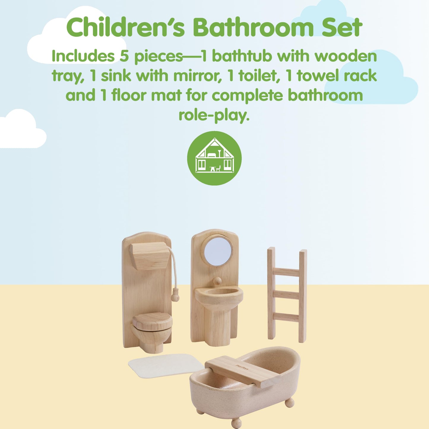 PlanToys® Wooden Victorian Bathroom & Bedroom Dollhouse Furniture Set | Montessori 1:12 Scale Pretend Play Bundle for Daily Routines, Self Care, Rest & Eco Friendly Storytelling Play