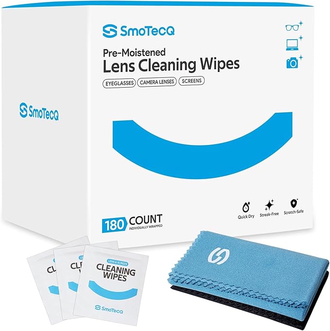 SmoTecQ Lens Wipes for Eyeglasses – Pre-Moistened Lens Cleaner for Coated Lenses