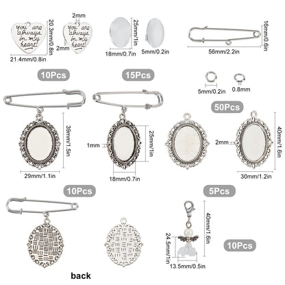 SUNNYCLUE 1 Box 100Pcs DIY 10 Sets Wedding Bouquet Photo Charms Making Kit Bridal Boutonniere Photo Charm Safety Pin Memory Brooch Lobster Claw Angel Pendants Trays and Domes Cabochon Setting Crafting