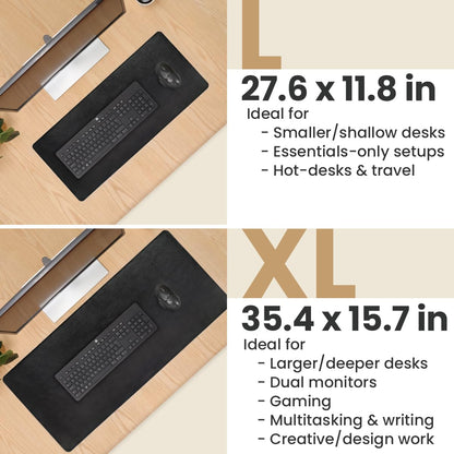DAREhue Full Grain Genuine Leather Desk Pad – Black (XL) - Premium Desk Mat with Non-Slip Backing, Thick 3mm, Office Desk Protector for Work & Gaming (Extra Large 35.4 x 15.7 inch)