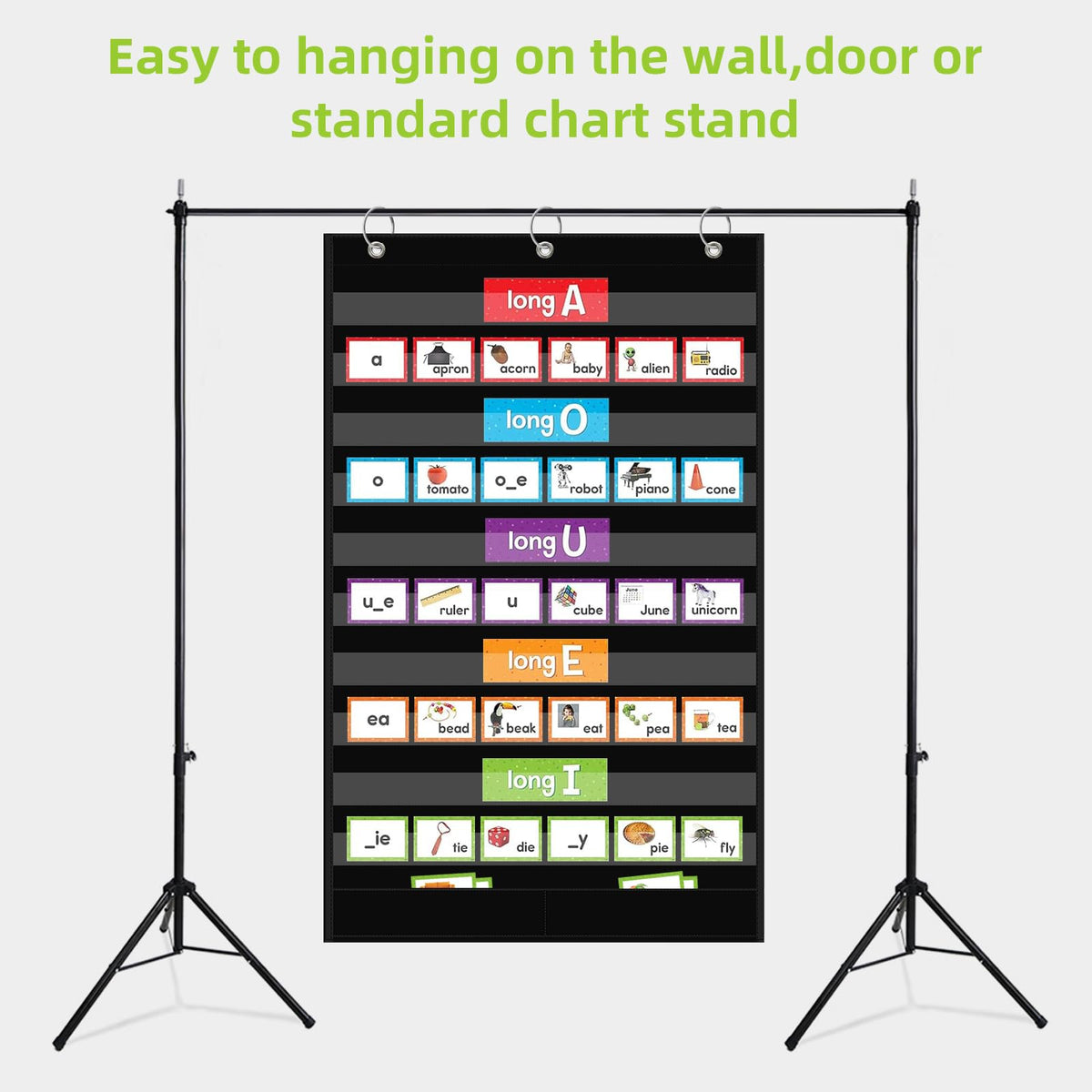 ANCOMEDO Large 10+2 Pockets Standard Pocket Chart, 10 Clear Pockets Words Chart with 2 Extra Storage Pocket for Classroom Home Office Use,Large Size:45”x 28” Letter Cards,Words and Sentence Strips.