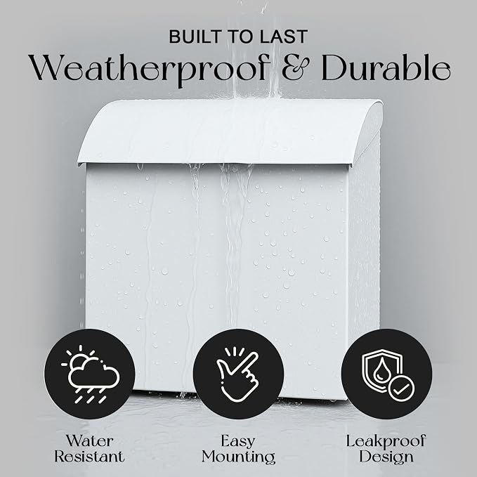 NACH Large Mailbox for House, 12.4”x7.1”x11.8 White Mailboxes for Outside, Waterproof Mailbox - Baxter-Style Wall Mount Mailboxes for Outside