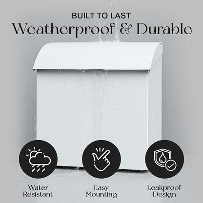 NACH Large Mailbox for House, 12.4”x7.1”x11.8 White Mailboxes for Outside, Waterproof Mailbox - Baxter-Style Wall Mount Mailboxes for Outside