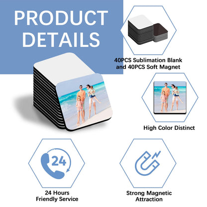 80PCS Sublimation Magnet Blanks 3x3 Bulk Square Produnts 40 Pcs Sublimation Blanks and 40Pcs Soft Magnetic for Kitchen Personalized Sublimation Refrigerator Fridge Magnets Blank Set for DIY Craft