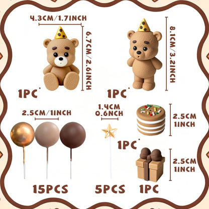 LaVenty Brown Bear Cake Decoration Beige Brown Balls Cake Topper Boho Cake Cake Decoration Baby Shower Birthday Cake Decoration