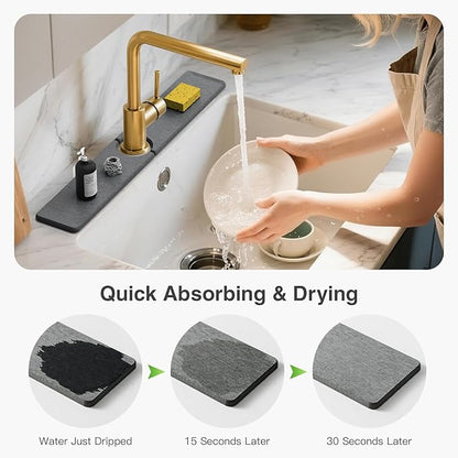 23.6" x 4" Stone Faucet Mat for Kitchen Sink, Quick Drying Diatomite Sink Tray