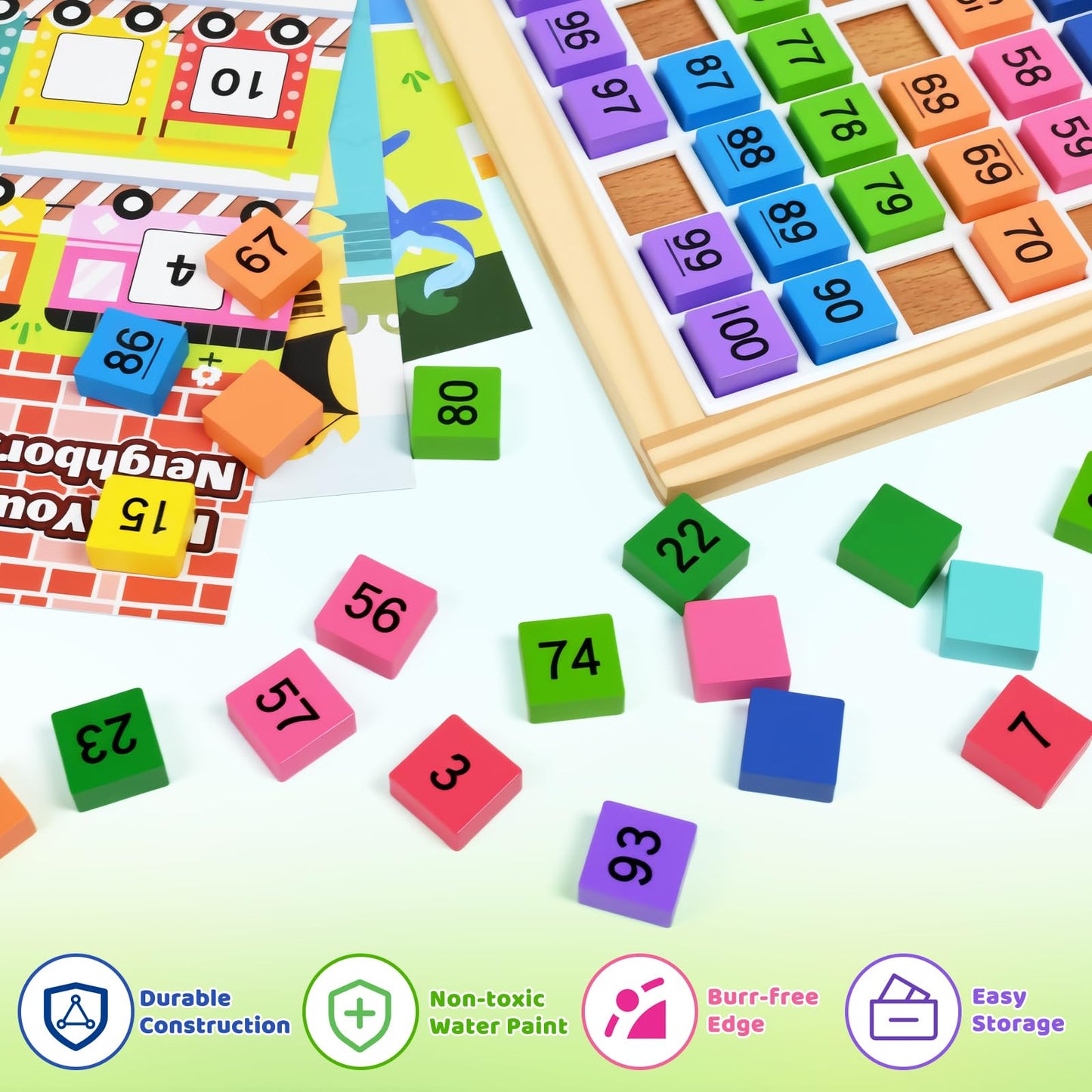 GAKICO Montessori Wooden Math Hundred Board: 1-100 Number Counting Board Game with Magnetic Number Tiles & 6 Pack Activity Cards, Preschool Learning Activities Math Games for Kids