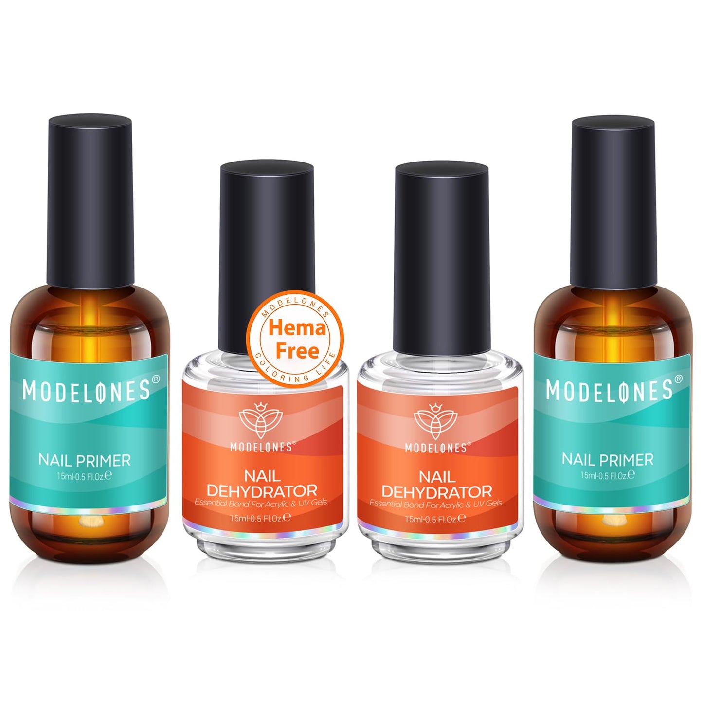 modelones 15 ml Nail Dehydrator and Primer, Acid Free Base Coat Natural Prep Dehydrate & Bond Primer Kit, Hema-Free Acrylic Nail Supplies