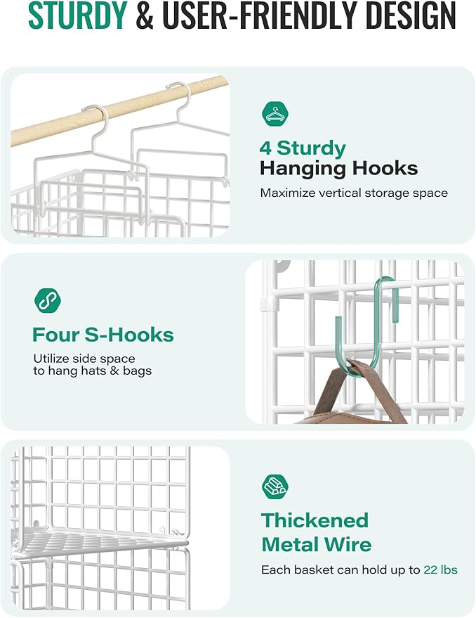 Hanging Closet Organizer, 4 Tier Metal Closet Organizers and Storage
