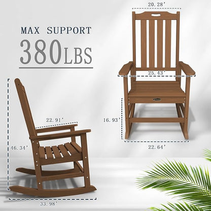 Oversized Rocking Chair, Outdoor Rocking Chair for Adults, All Weather Resistant Porch Rocker for Lawn Garden, Wood