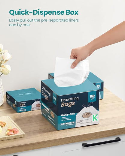 SONGMICS Trash Bags for 13-Gallon Trash Cans, Drawstring Kitchen Garbage Bags