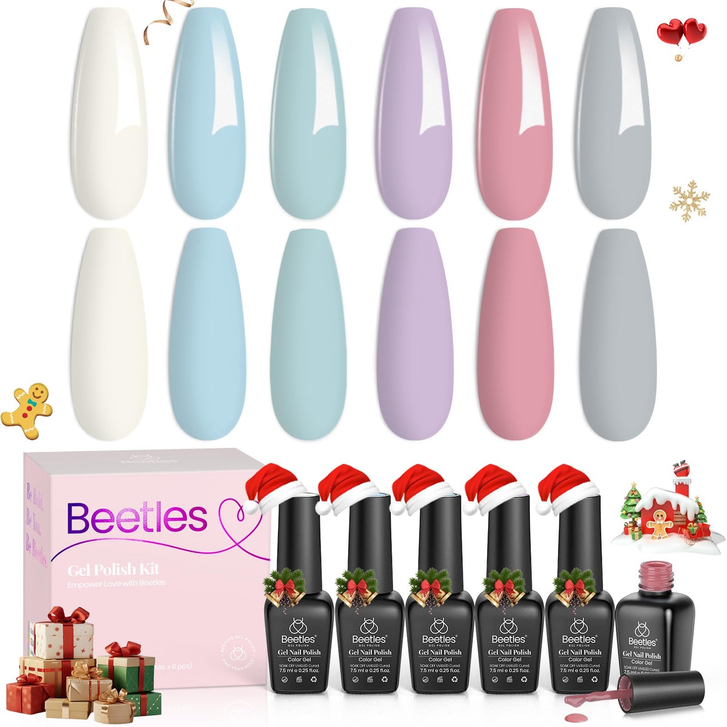 Beetles Cat Eye Gel Nail Polish Set, 6 Colors Glitter Red Pink Shiny Brown Burgundy Purple Blue Green Magnetic Effect Sparkle Stunning Nail Gel Polish Kit Soak Off UV Manicure Gifts for Women