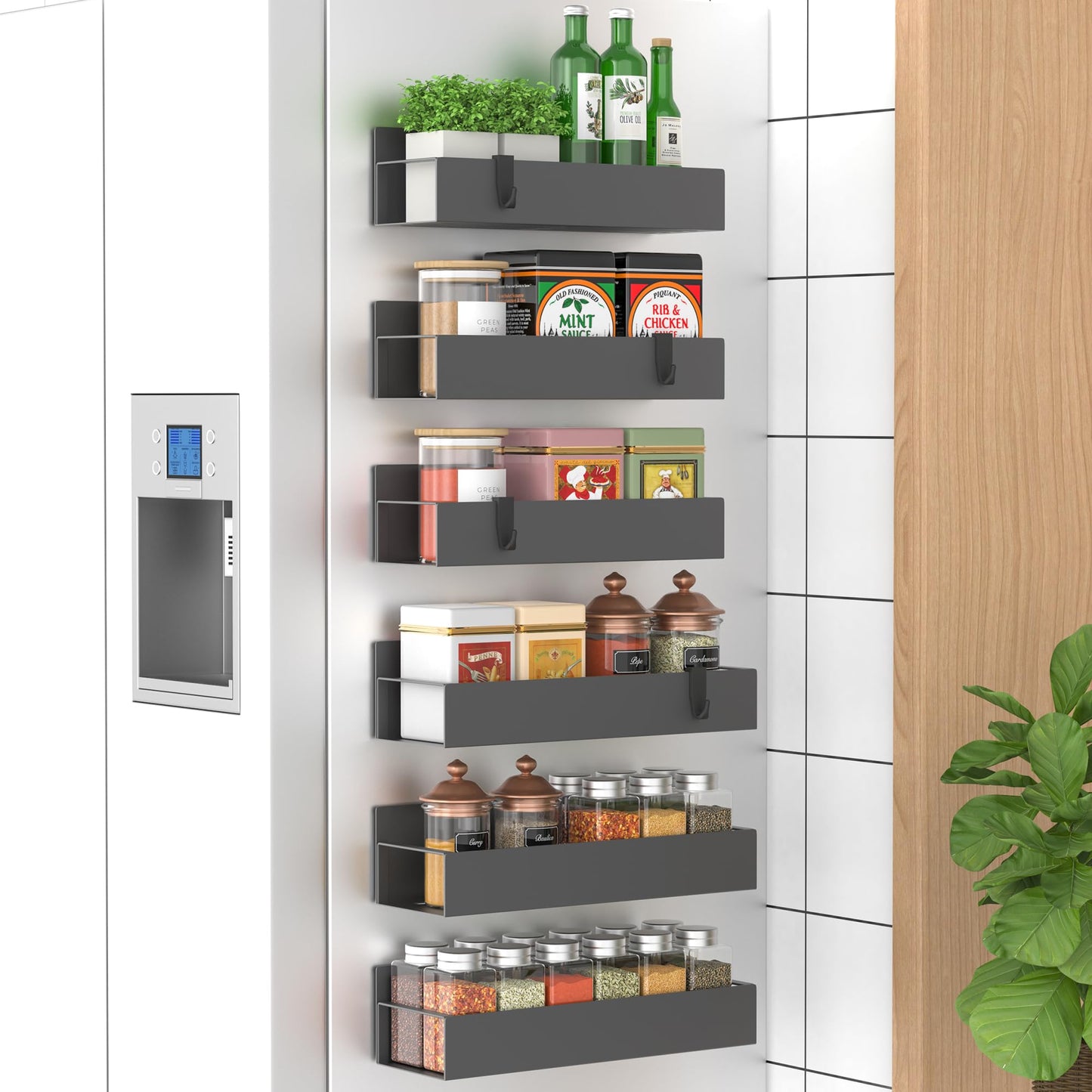 Metal 4 Pack Magnetic Spice Storage Rack Organizer for Refrigerator and Oven, Black Fridge Organizers and Storage