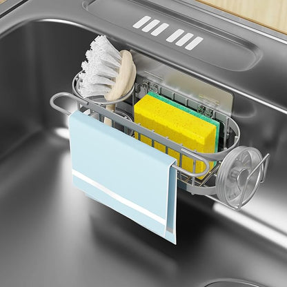 Cisily Grey Kitchen Sink Caddy Sponge Holder in the Sink, Stainless Steel