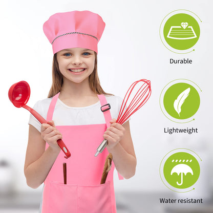 Handepo 28 Pcs Kid Apron and Chef Hat Set Adjustable Bib Apron with Pockets for Kids Cooking Baking Painting Crafting(Multicolor)