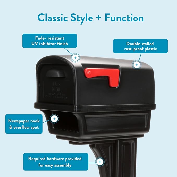 Architectural Mailboxes Gentry Plastic, Dual Access, Mailbox and Post Kit, GGC1B00AM, Black, Large Capacity