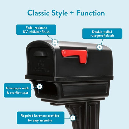 Architectural Mailboxes Gentry Plastic, Dual Access, Mailbox and Post Kit, GGC1B00AM, Black, Large Capacity