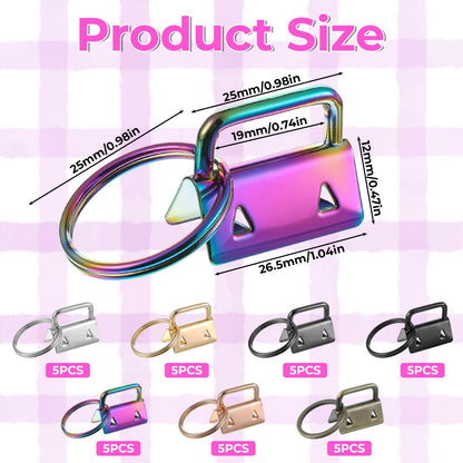 35Pcs Keychain Clamps with Split Rings, 1 Inch Key Fob Hardware Keychain with Rings, 7 Colors Wrist Key Chain Wristlet Sets, Wristlet Keychains Hardware for Lanyard, Crafts DIY Supplies for Gift