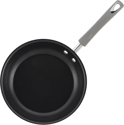 Rachael Ray Cookware Classic Brights Hard Enamel Aluminum Nonstick Cookware Set, 14-Piece, Sea Salt Gray