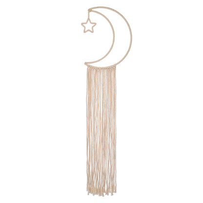 NoJo Little Love Natural Ivory Macramé Moon Shaped Wall Décor with Fringe, 18" Long