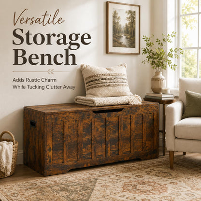 Simple Deluxe 47.2" Storage Chest for Bedroom, Extra Large Wooden Storage Trunk with 2 Safety Hinges, Entryway Storage Bench, Blanket Chest and Storage Benches for Living Room, Hallway, Brown