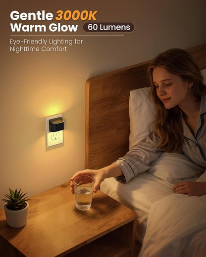 NIORSUN Night Lights Plug Into Wall, Auto Brightness Sensor Night Light, 3000K Warm White, Ultra-Slim Wall Light for Hallway Bathroom Bedroom Stairs, Black, 6 Pack