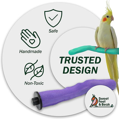 Sweet Feet & Beak Safety Pumice Bird Perch, Medium 1-1/4" X 12", Lightweight Grinding Bird Perches for Cage - Bird Nail Trimming Perch for Healthy Beak & Feet - Multi-Size & Color Parrot Stand - Blue