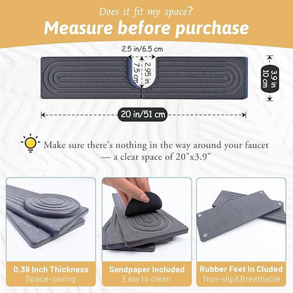 20 Inch Small Faucet Mat for Kitchen Island Sink, Instant Dry Sink Protector