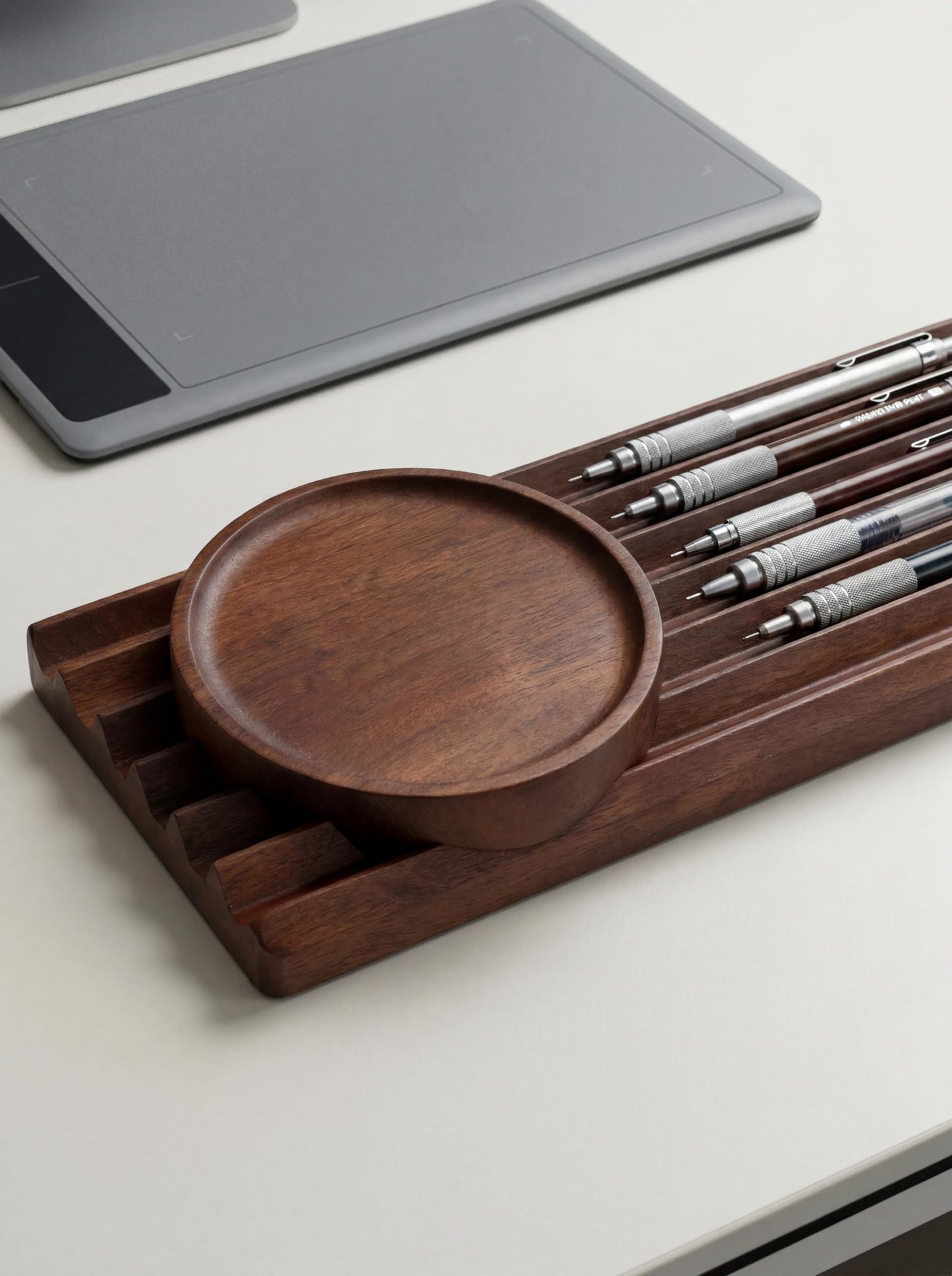 LITAITAI Horizontal Pen Holder for Desk, Walnut Pen Holder with 5 Compartments,Pen Tray Office Accessory, Teacher Gifts, Suitable for School, Home,Pen Tray for Desk (Walnut)