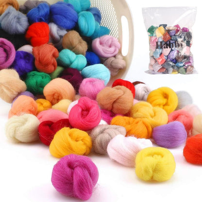 Habbi 100 Colors Needle Felting Wool - Fibre Wool Roving for DIY Craft, Fiber Art and Hand Spinning, Needle Felting Supplies Felting Kit,100 Colors / 3g Each