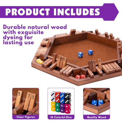 MNYUN Shut The Box Premium Wooden Dice Game - Handcrafted Board Game 2-6 Players, Educational Math Learning Games for Kids Adults, Classic Pub Games Family Party Gift Set