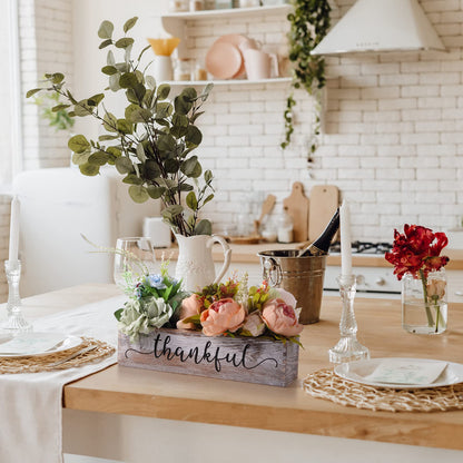 Patelai 1 Pcs 15.7inch Centerpiece Table Decorations Wood Planter Rectangular Planter Decorative Window Planters Rustic Wooden Box Floral Natural Centerpieces for Wedding Decor(Thankful Style)