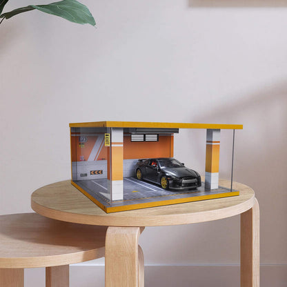 cxiiuui Display Case Car Acrylic Cover 1/24 Scale Parking Garage Wooden Diecast Car Show Case 2 Parking Spaces Yellow and White