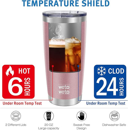 WETOWETO 20oz Insulated Stainless Steel Tumbler, Double Wall Vacuum Travel Coffee Mug, Powder Coated Tumbler Cup (Rose Gold,1)