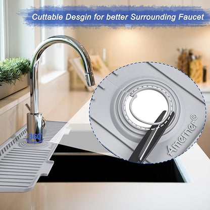 20 inch Kitchen Sink Splash Guard, 10° Large Slope & Adaptable Hole Faucet Mat