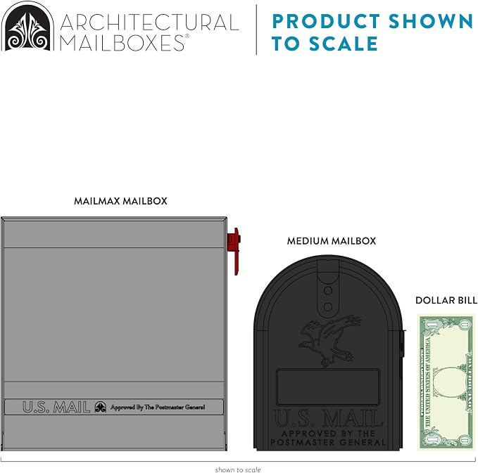 Architectural Mailboxes MailMax Post Mount Mailbox, Black, Large | Modern galvanized steel and aluminum build with rust-resistant powder-coat finish and a magnetic door closure. USPS approved.