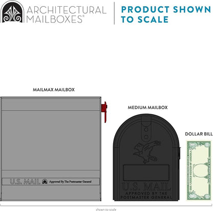Architectural Mailboxes MailMax Post Mount Mailbox, Black, Large | Modern galvanized steel and aluminum build with rust-resistant powder-coat finish and a magnetic door closure. USPS approved.